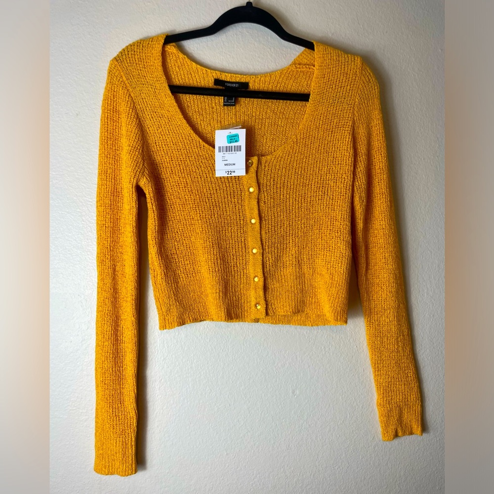 Cropped Yellow Button Down Sweater
